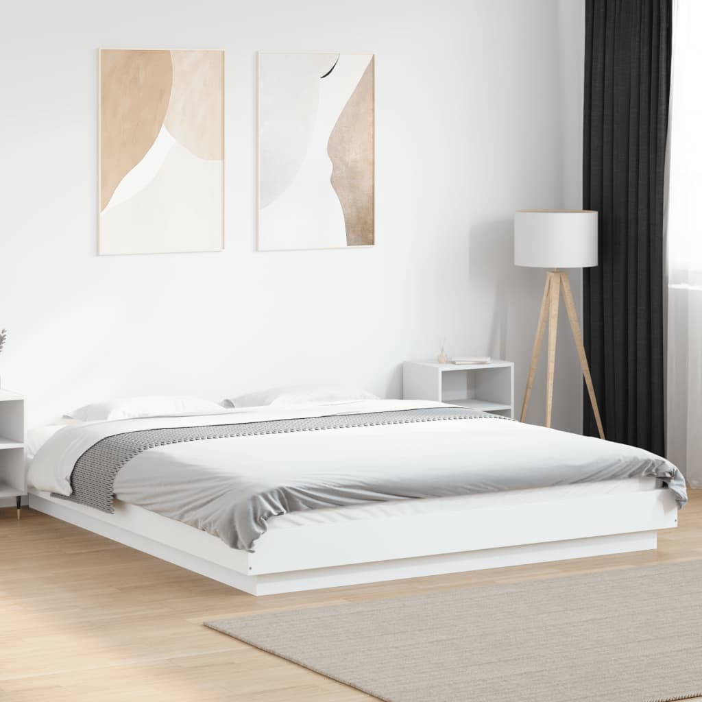 Modern Wooden King Size 150cm Bed Frame Base With LED Lights Wood Beds