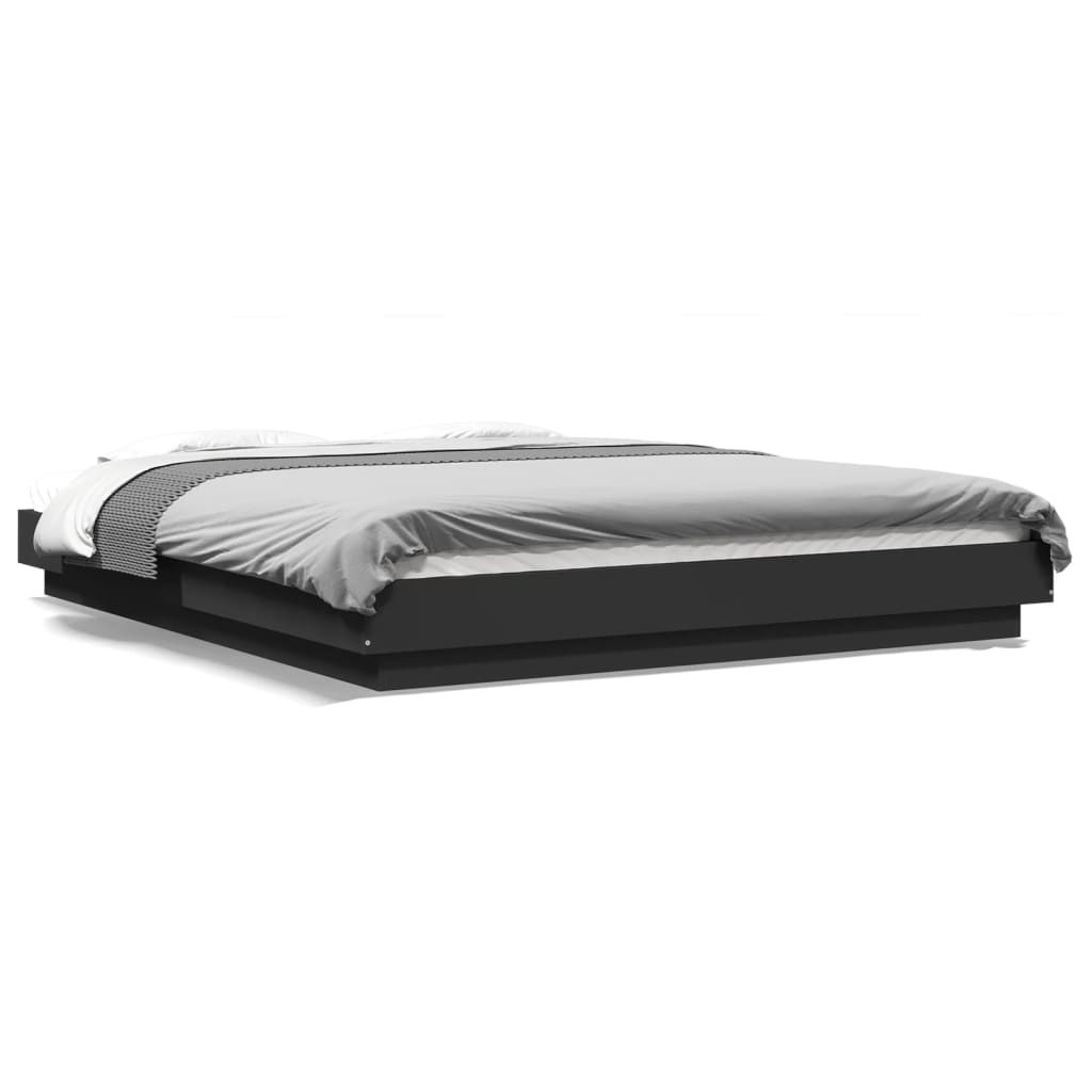 Modern Wooden King Size 150cm Bed Frame Base With LED Lights Wood Beds