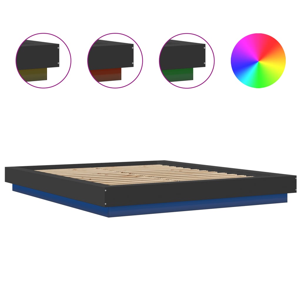 Modern Wooden King Size 150cm Bed Frame Base With LED Lights Wood Beds