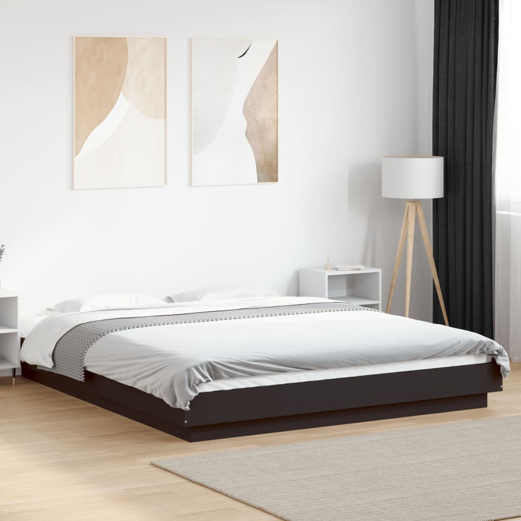 Modern Wooden King Size 150cm Bed Frame Base With LED Lights Wood Beds