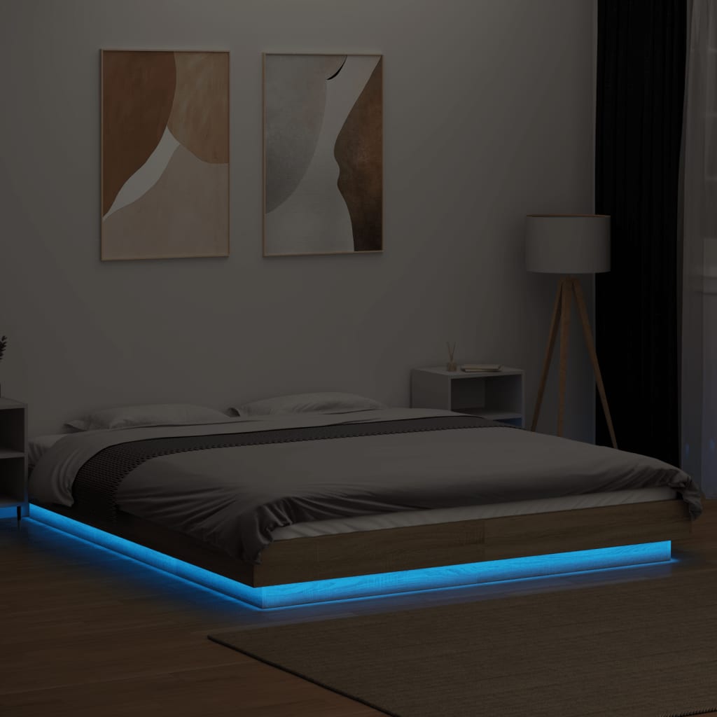 Modern Wooden King Size 150cm Bed Frame Base With LED Lights Wood Beds