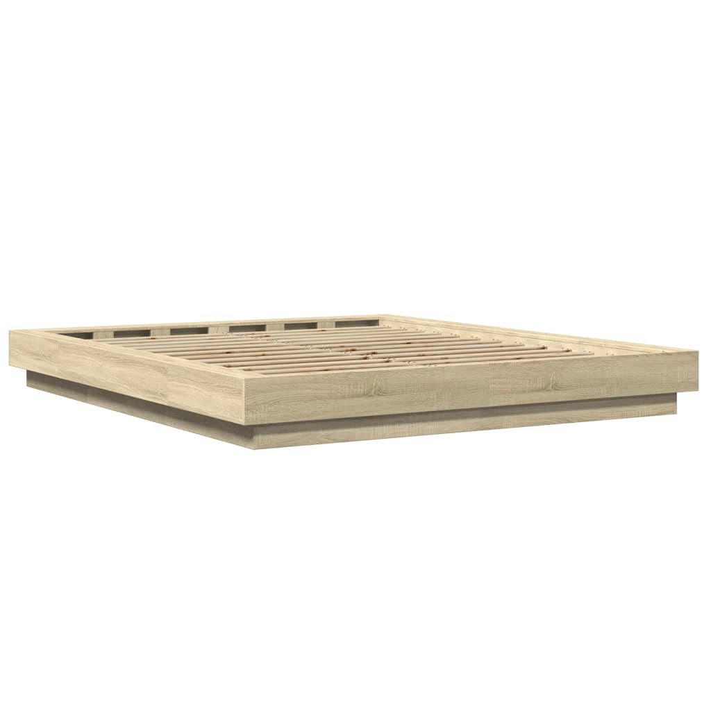 Modern Wooden King Size 150cm Bed Frame Base With LED Lights Wood Beds