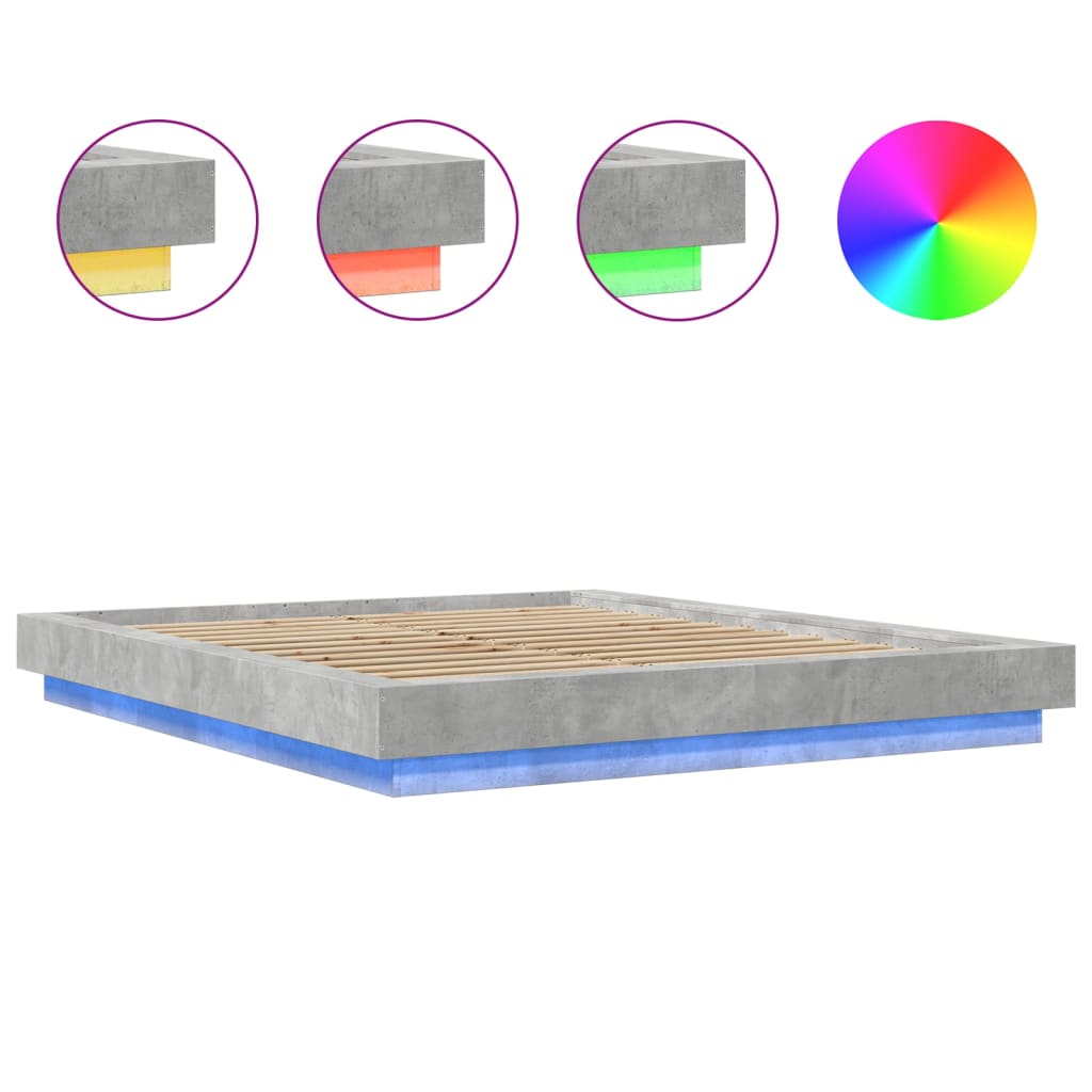 Modern Wooden King Size 150cm Bed Frame Base With LED Lights Wood Beds
