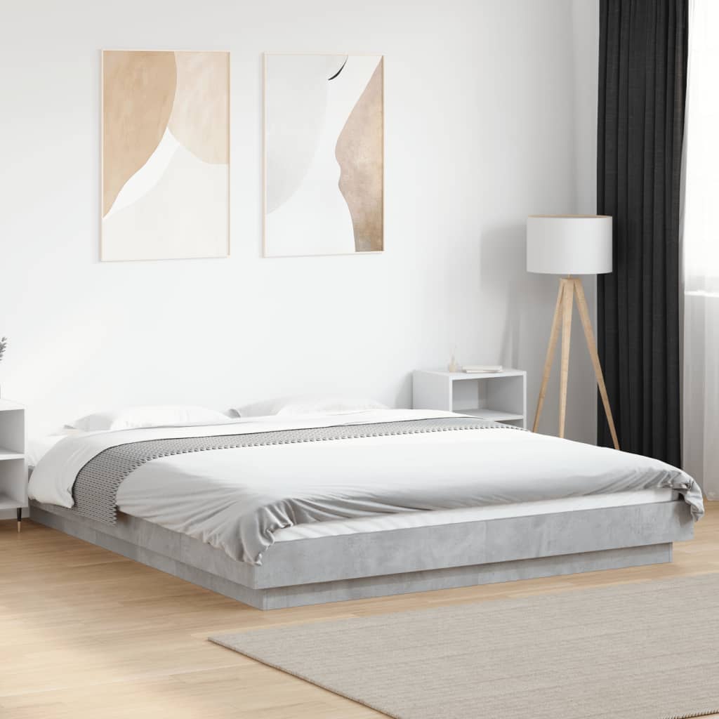 Modern Wooden King Size 150cm Bed Frame Base With LED Lights Wood Beds