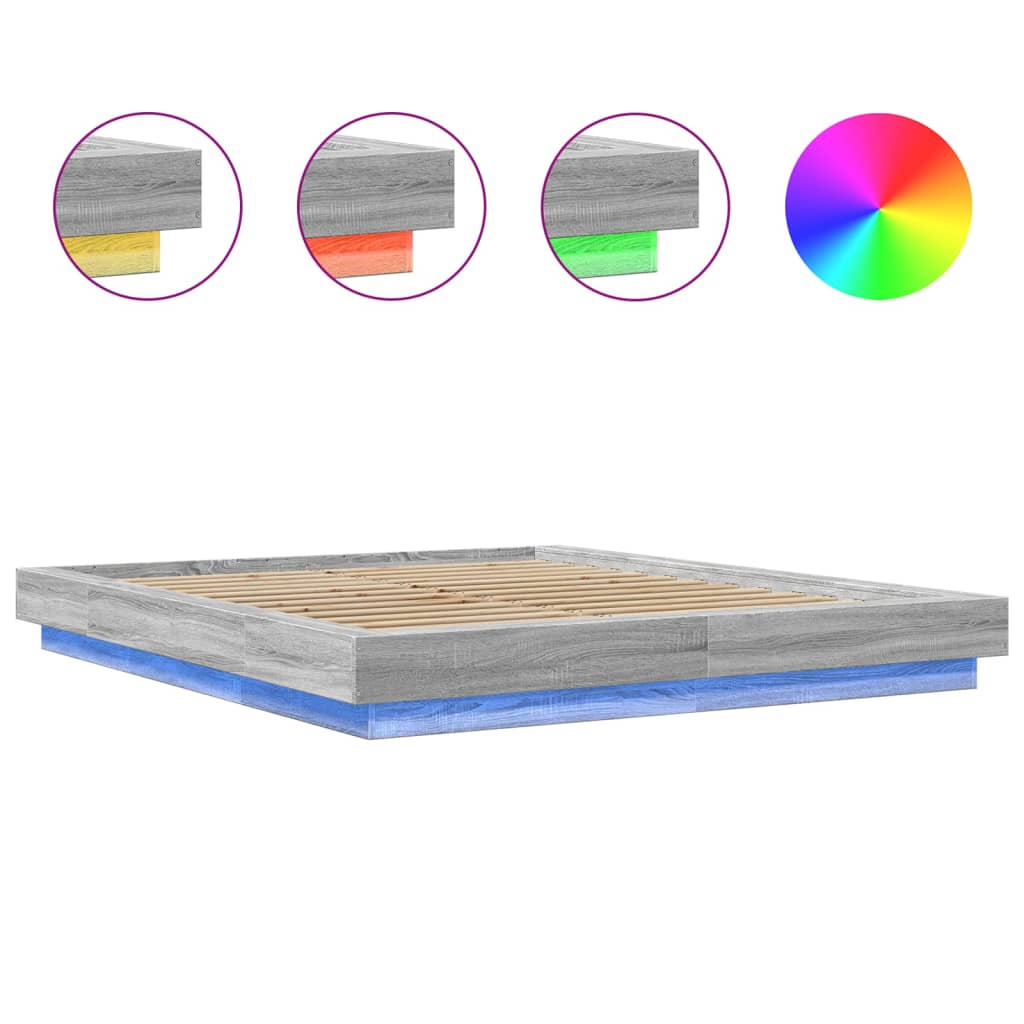 Modern Wooden King Size 150cm Bed Frame Base With LED Lights Wood Beds