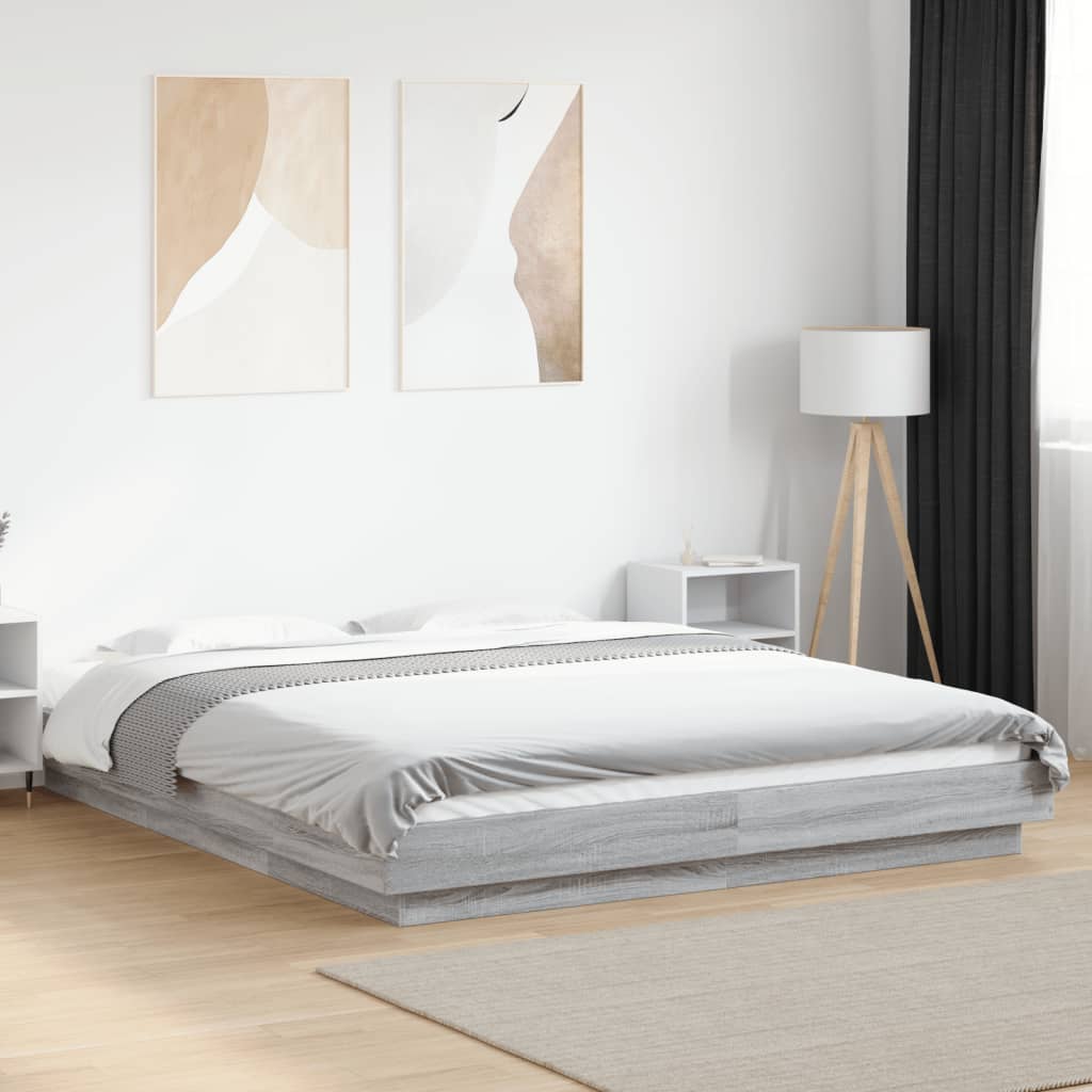 Modern Wooden King Size 150cm Bed Frame Base With LED Lights Wood Beds