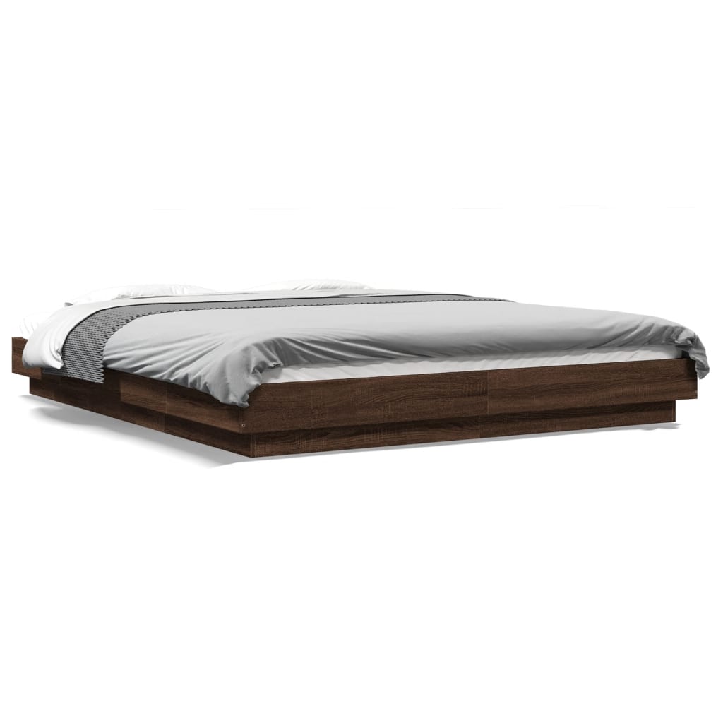 Modern Wooden King Size 150cm Bed Frame Base With LED Lights Wood Beds