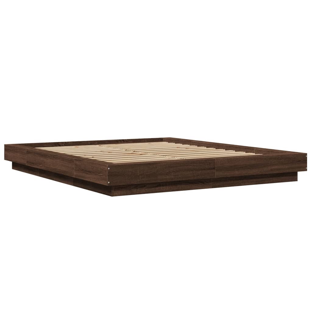 Modern Wooden King Size 150cm Bed Frame Base With LED Lights Wood Beds