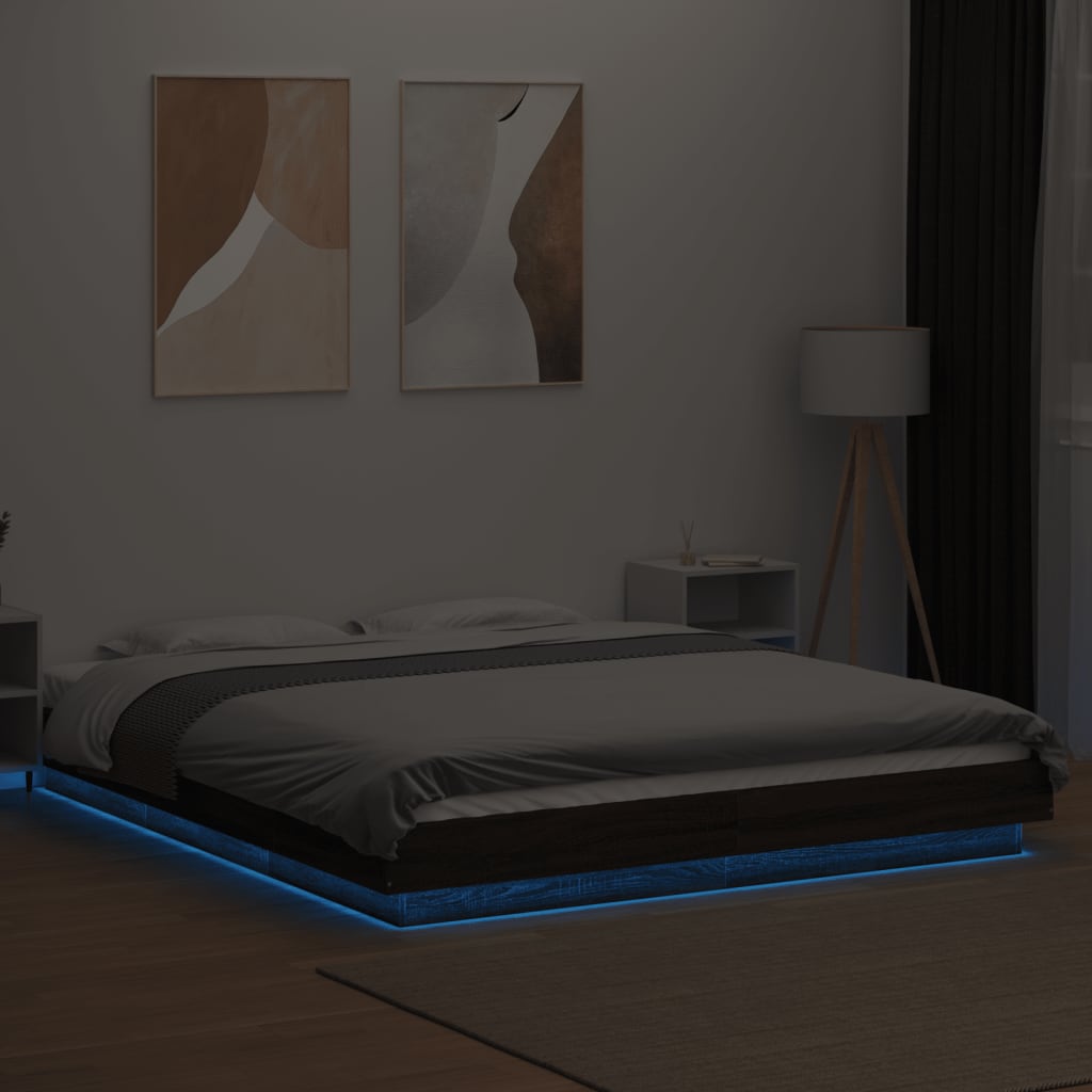 Modern Wooden King Size 150cm Bed Frame Base With LED Lights Wood Beds