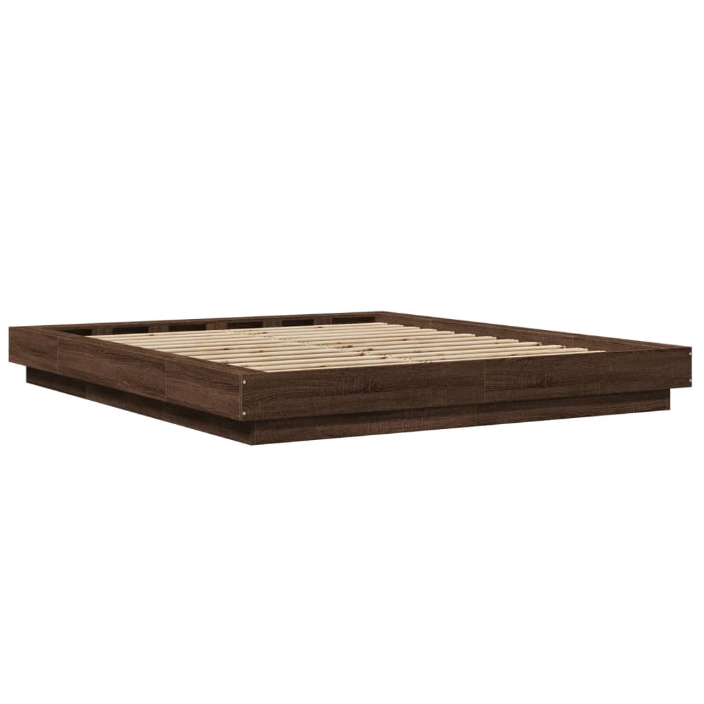 Modern Wooden King Size 150cm Bed Frame Base With LED Lights Wood Beds
