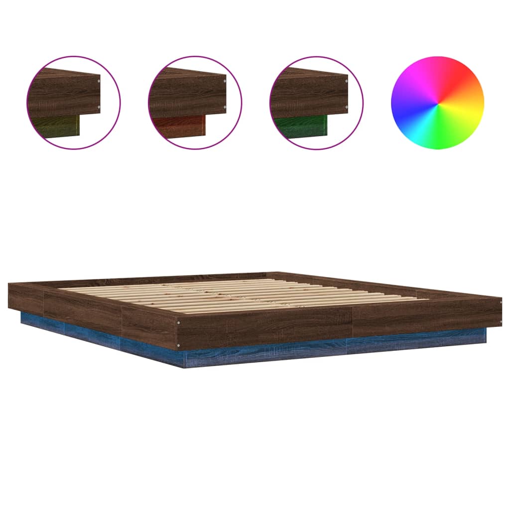 Modern Wooden King Size 150cm Bed Frame Base With LED Lights Wood Beds