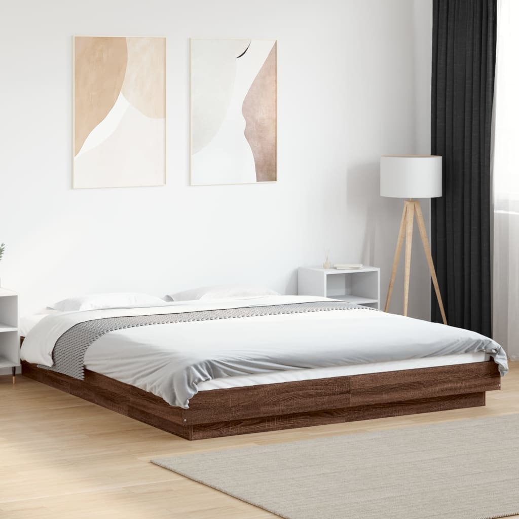 Modern Wooden King Size 150cm Bed Frame Base With LED Lights Wood Beds