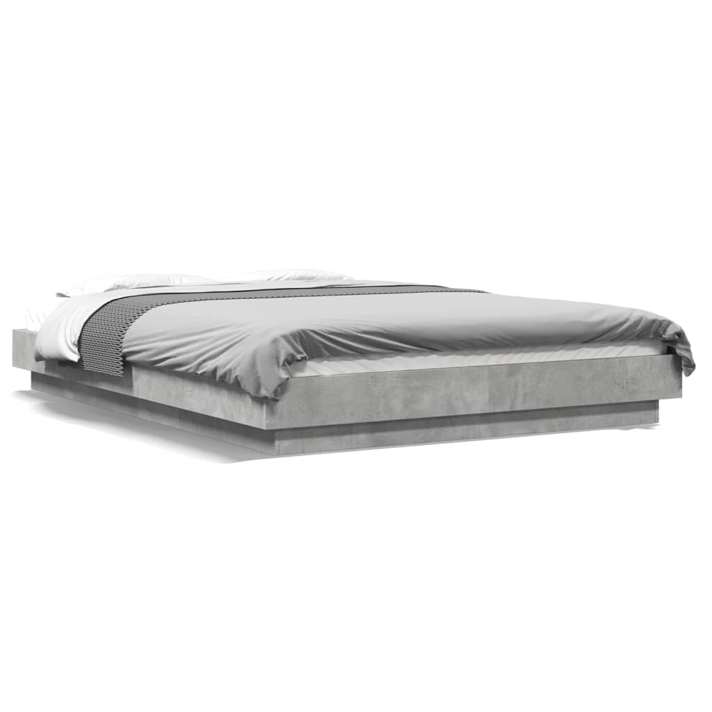 Bed Frame with LED Lights without Mattress Concrete Grey 120x200cm