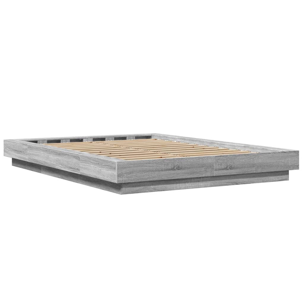 Bed Frame with LED Lights without Mattress Grey Sonoma 120x200cm