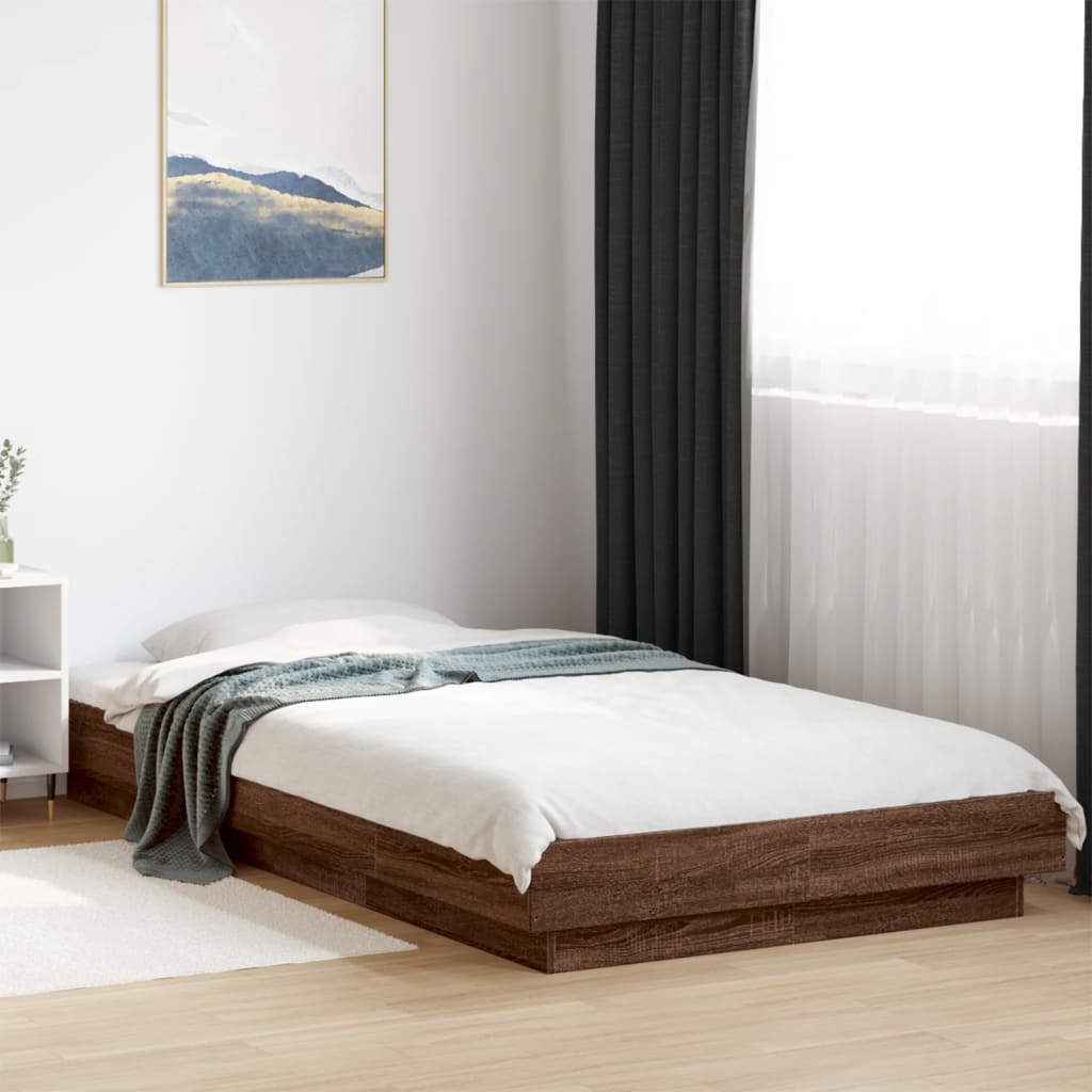 Bed Frame with LED Lights without Mattress Brown Oak 100x200cm