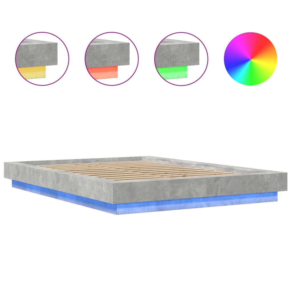 Bed Frame with LED Lights without Mattress Concrete Grey 140x190cm