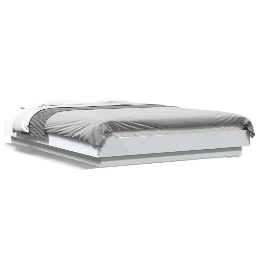 Modern Wooden Double Size 135cm Bed Frame Base With LED Lights Wood Beds