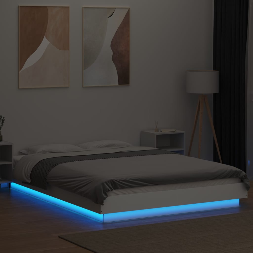 Modern Wooden Double Size 135cm Bed Frame Base With LED Lights Wood Beds