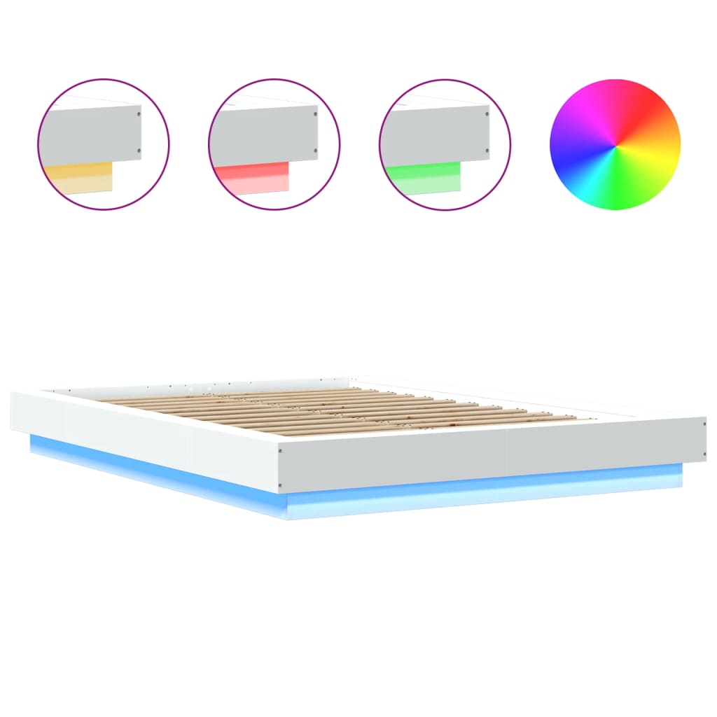 Modern Wooden Double Size 135cm Bed Frame Base With LED Lights Wood Beds