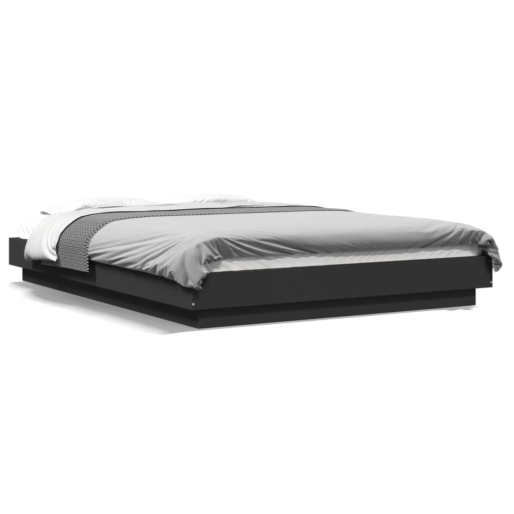 Modern Wooden Double Size 135cm Bed Frame Base With LED Lights Wood Beds