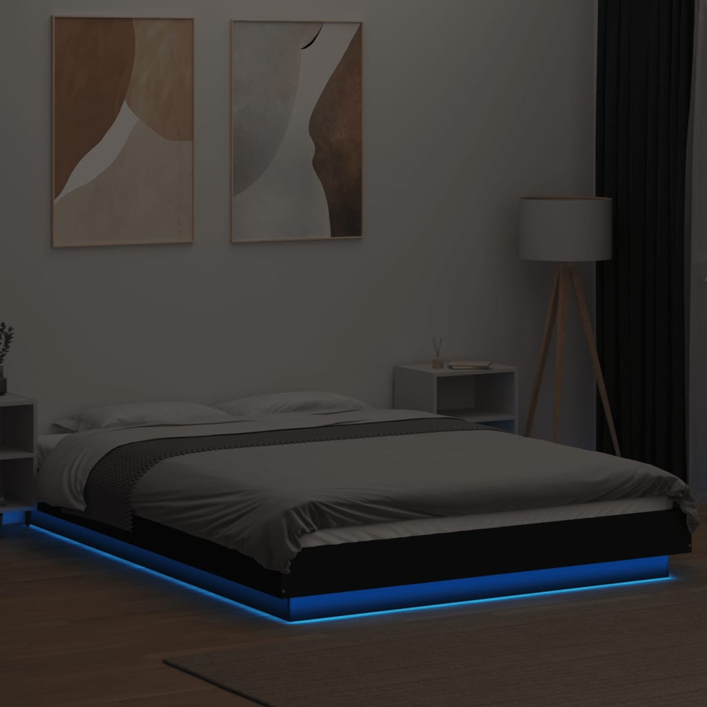 Modern Wooden Double Size 135cm Bed Frame Base With LED Lights Wood Beds