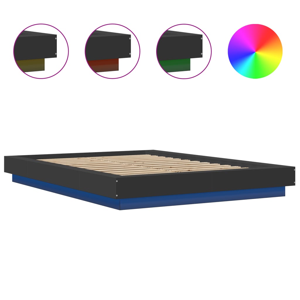 Modern Wooden Double Size 135cm Bed Frame Base With LED Lights Wood Beds