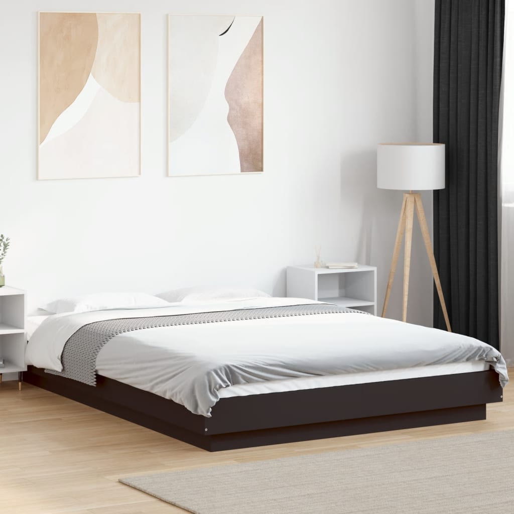 Modern Wooden Double Size 135cm Bed Frame Base With LED Lights Wood Beds