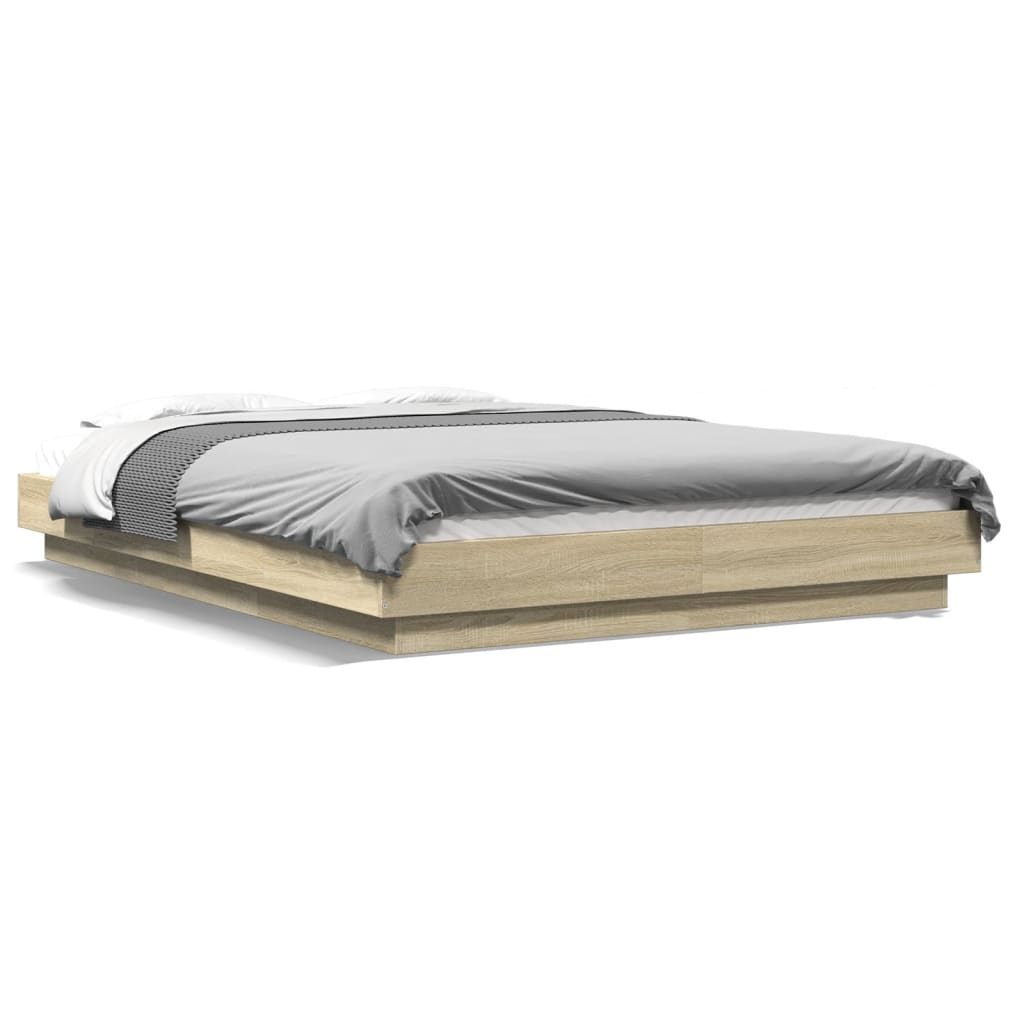 Modern Wooden Double Size 135cm Bed Frame Base With LED Lights Wood Beds