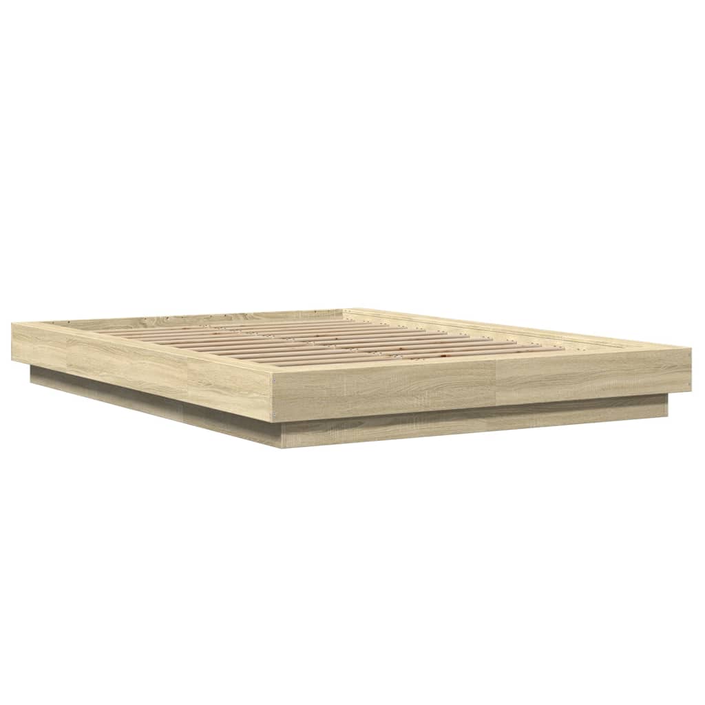Modern Wooden Double Size 135cm Bed Frame Base With LED Lights Wood Beds