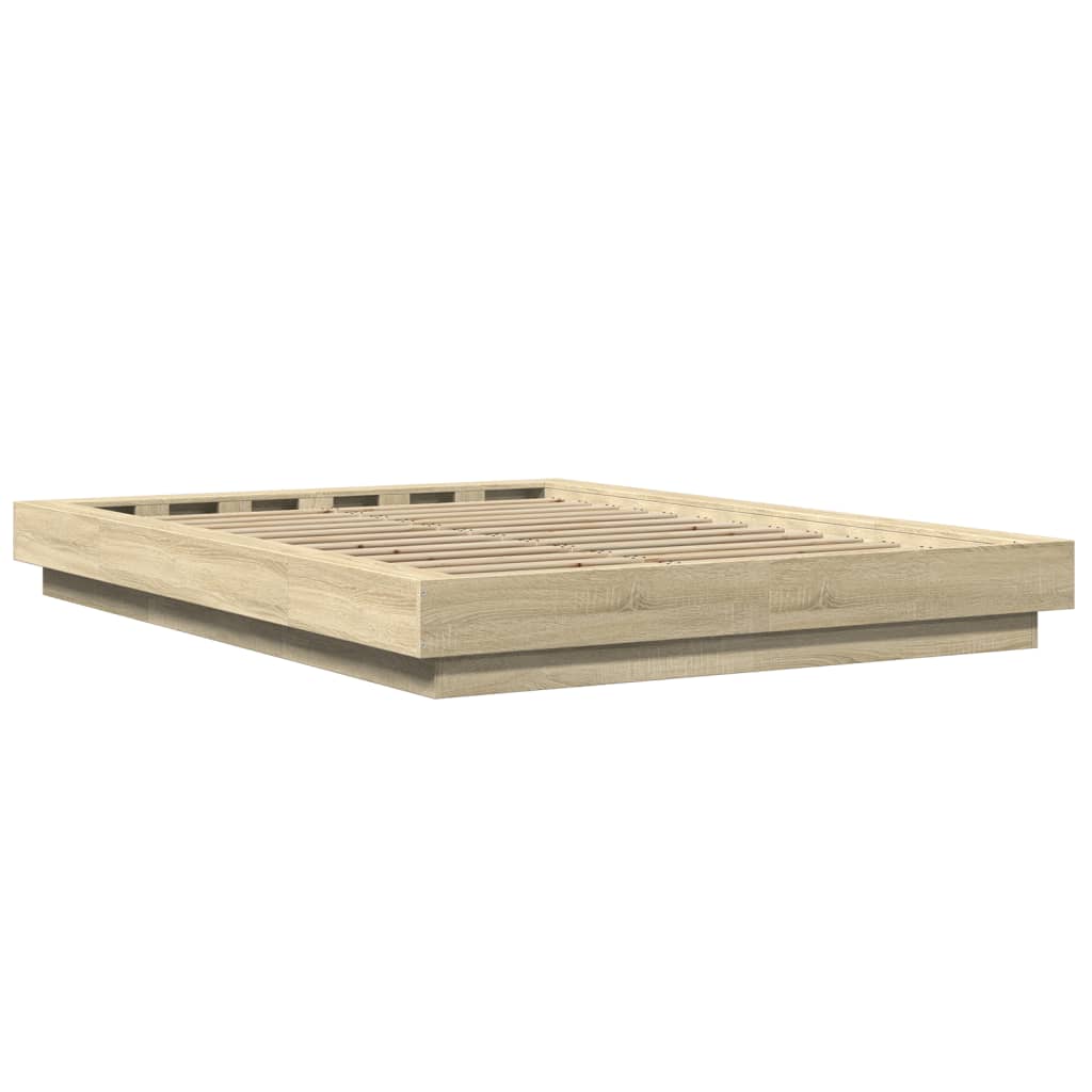 Modern Wooden Double Size 135cm Bed Frame Base With LED Lights Wood Beds