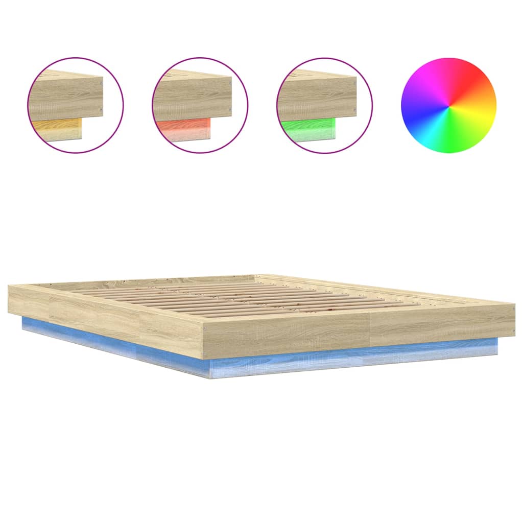 Modern Wooden Double Size 135cm Bed Frame Base With LED Lights Wood Beds
