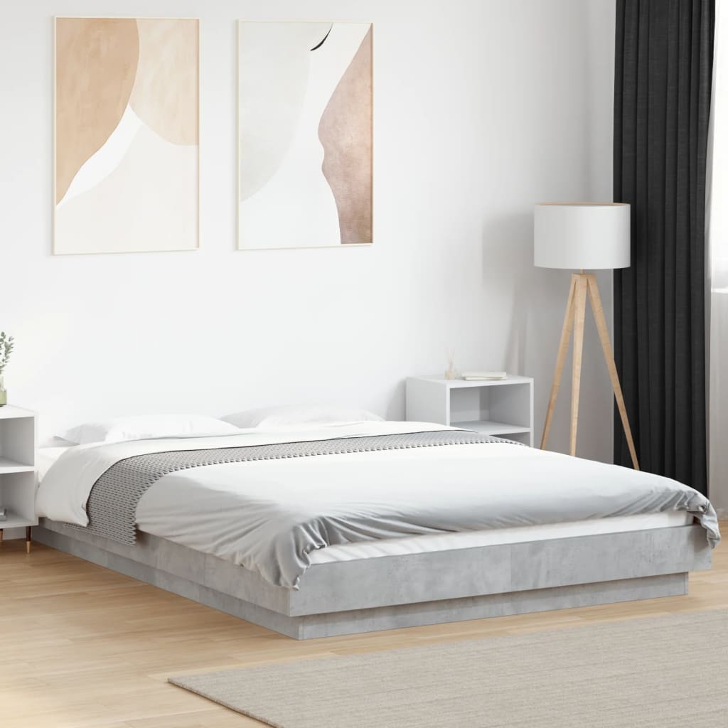 Modern Wooden Double Size 135cm Bed Frame Base With LED Lights Wood Beds