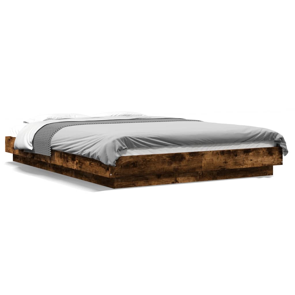 Modern Wooden Double Size 135cm Bed Frame Base With LED Lights Wood Beds