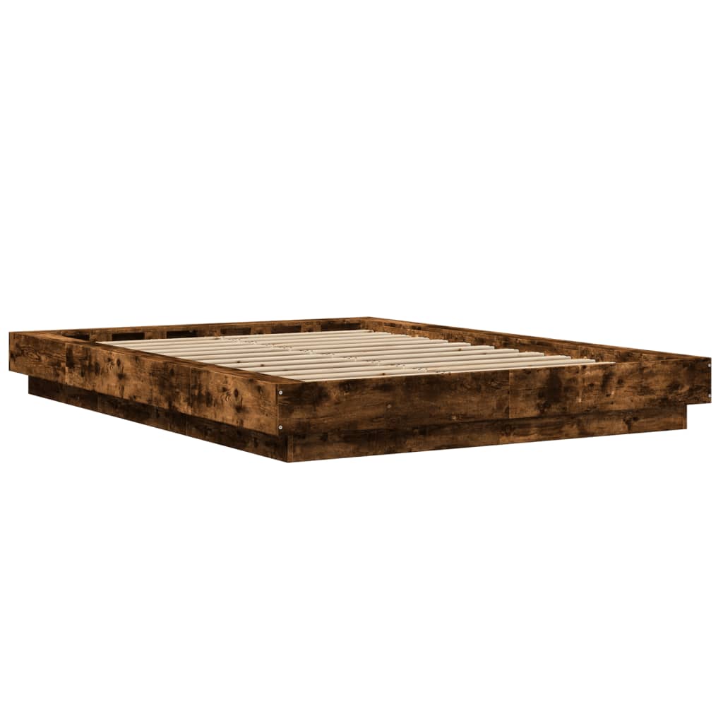 Modern Wooden Double Size 135cm Bed Frame Base With LED Lights Wood Beds
