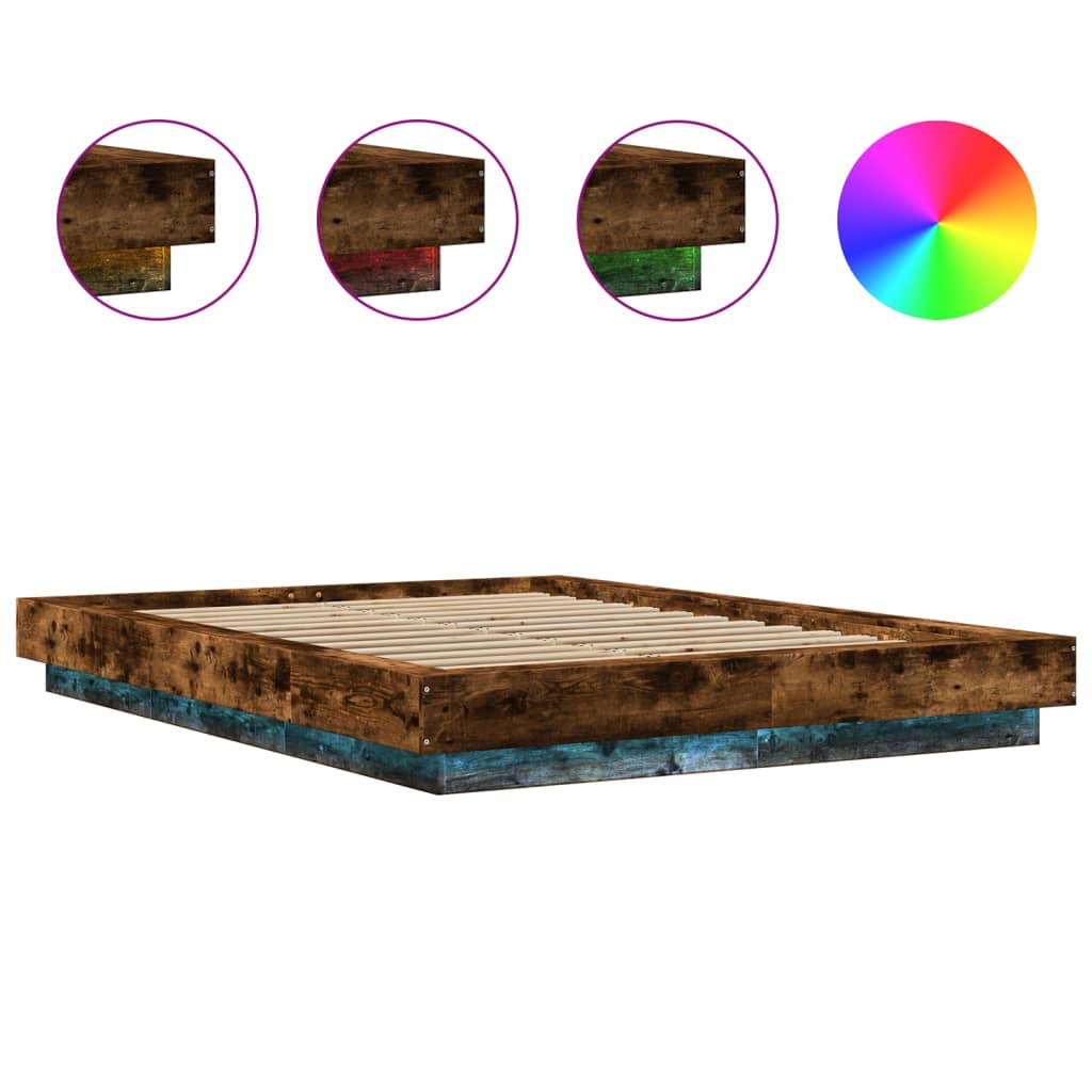 Modern Wooden Double Size 135cm Bed Frame Base With LED Lights Wood Beds