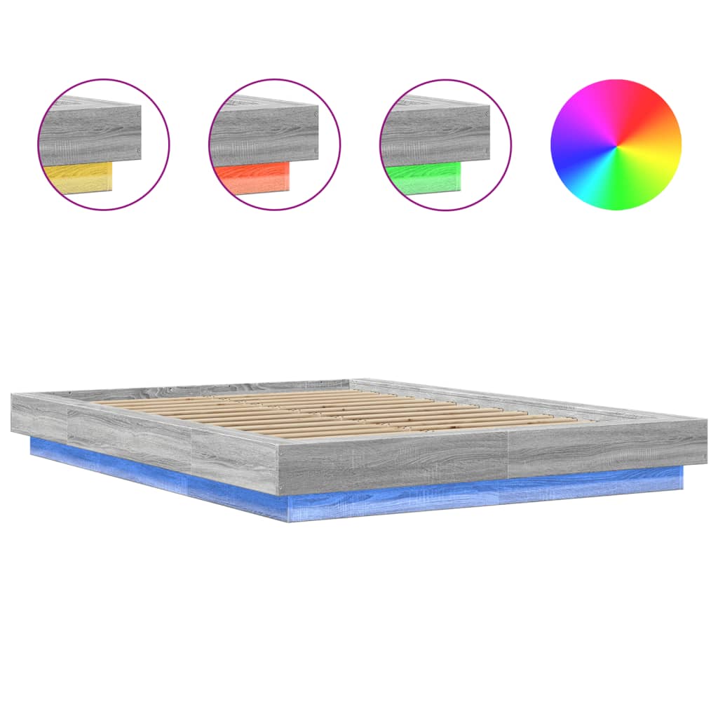 Modern Wooden Double Size 135cm Bed Frame Base With LED Lights Wood Beds