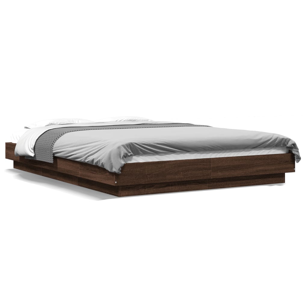 Modern Wooden Double Size 135cm Bed Frame Base With LED Lights Wood Beds