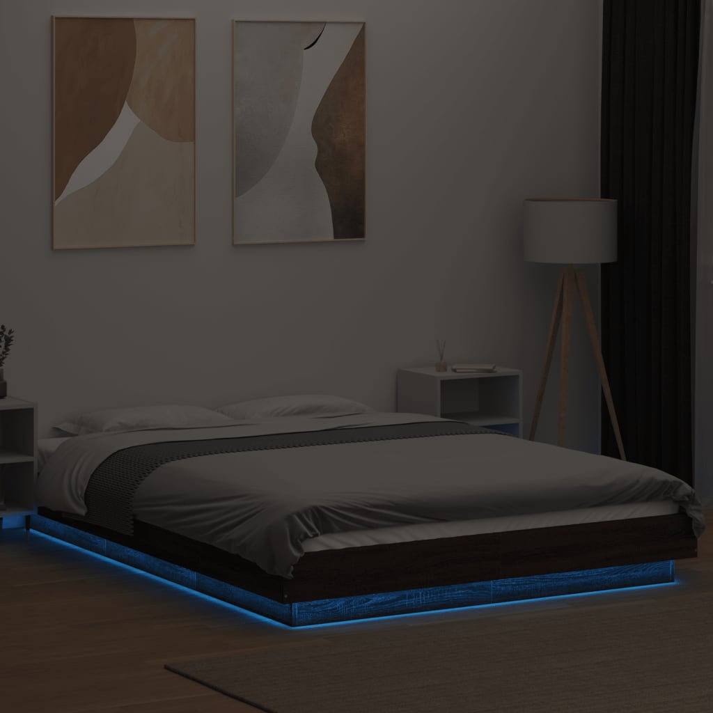 Modern Wooden Double Size 135cm Bed Frame Base With LED Lights Wood Beds