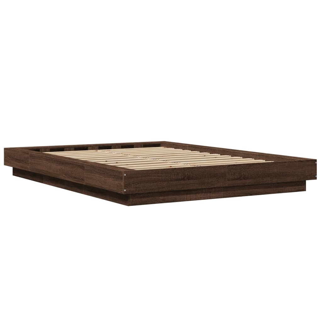 Modern Wooden Double Size 135cm Bed Frame Base With LED Lights Wood Beds