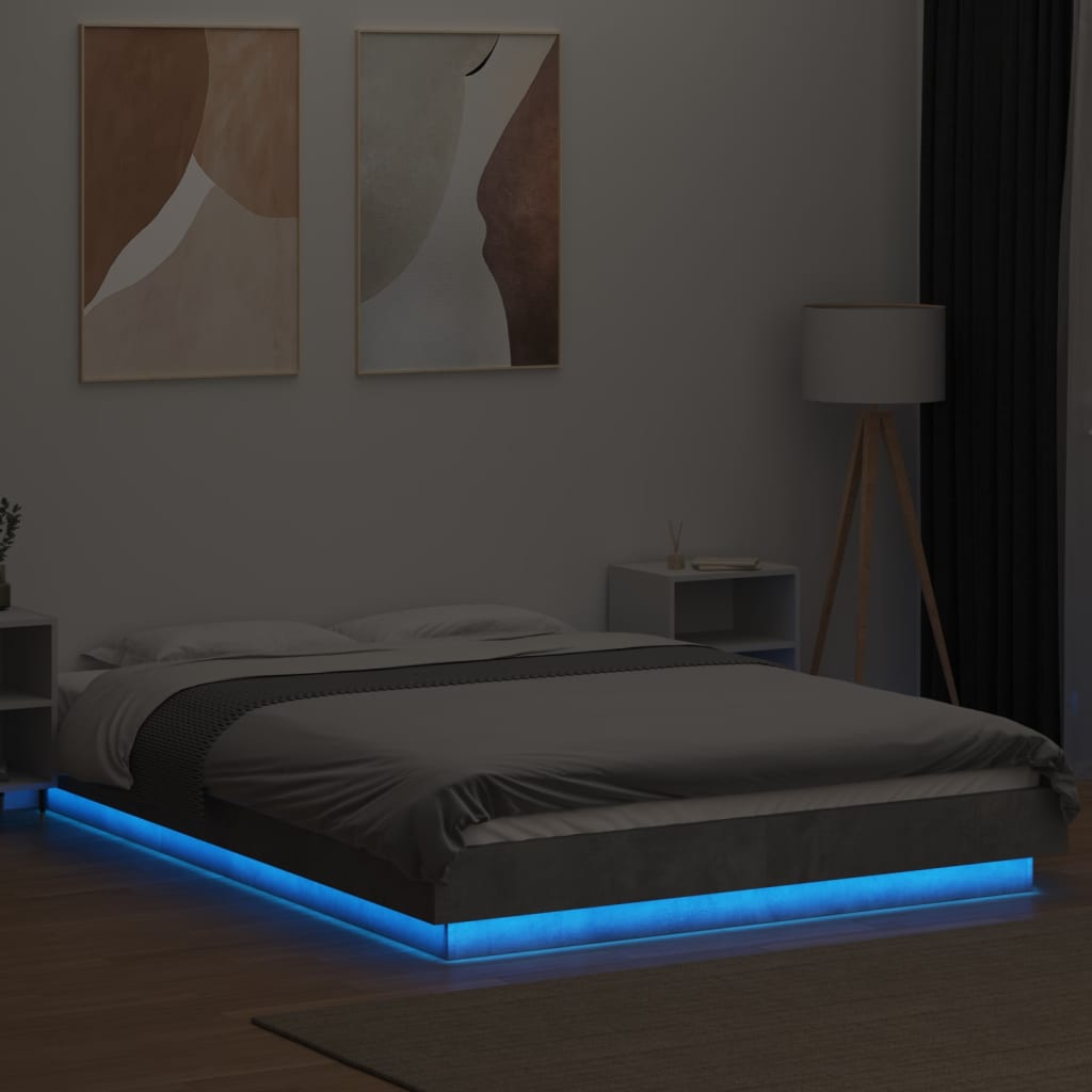 Bed Frame with LED Lights without Mattress Concrete Grey 120x190cm
