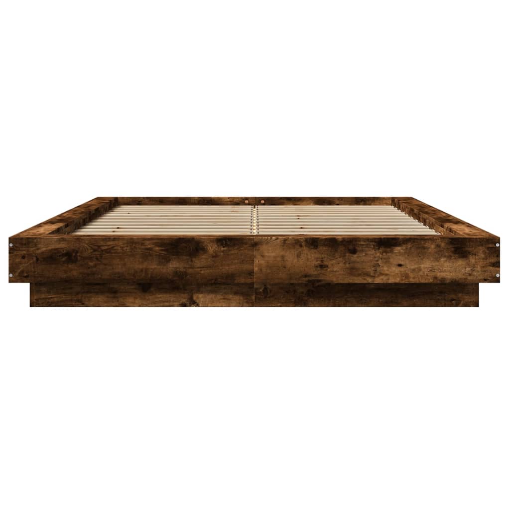 Bed Frame with LED Lights without Mattress Smoked Oak 120x190cm