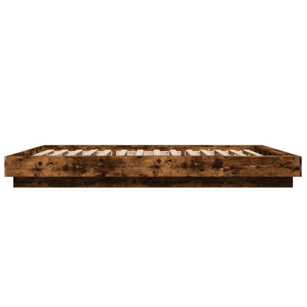 Bed Frame with LED Lights without Mattress Smoked Oak 120x190cm