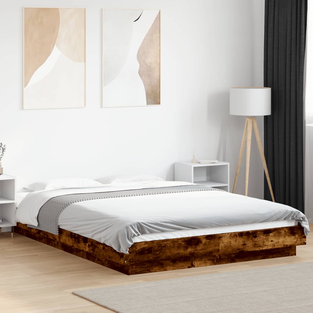 Bed Frame with LED Lights without Mattress Smoked Oak 120x190cm