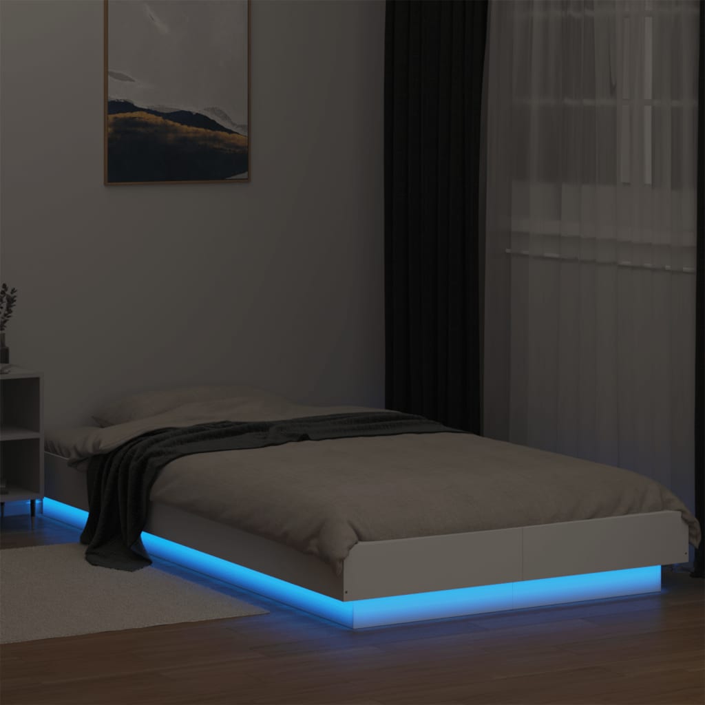 Modern Wooden Low Single Size 90cm Bed Frame Base With LED Lights Wood Beds