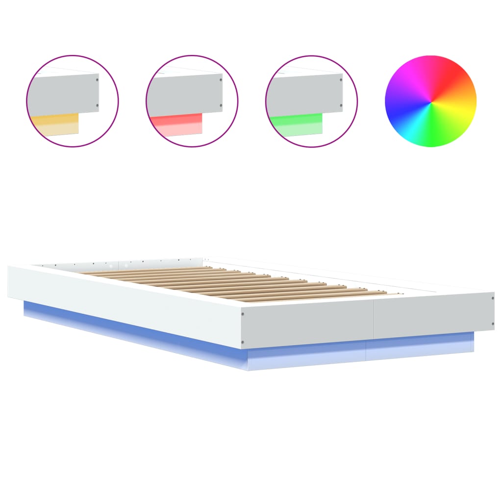 Modern Wooden Low Single Size 90cm Bed Frame Base With LED Lights Wood Beds