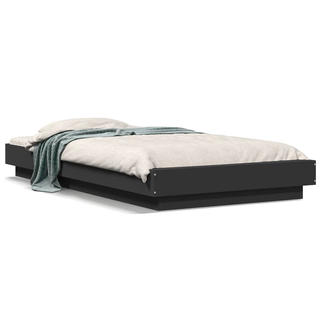 Modern Wooden Low Single Size 90cm Bed Frame Base With LED Lights Wood Beds