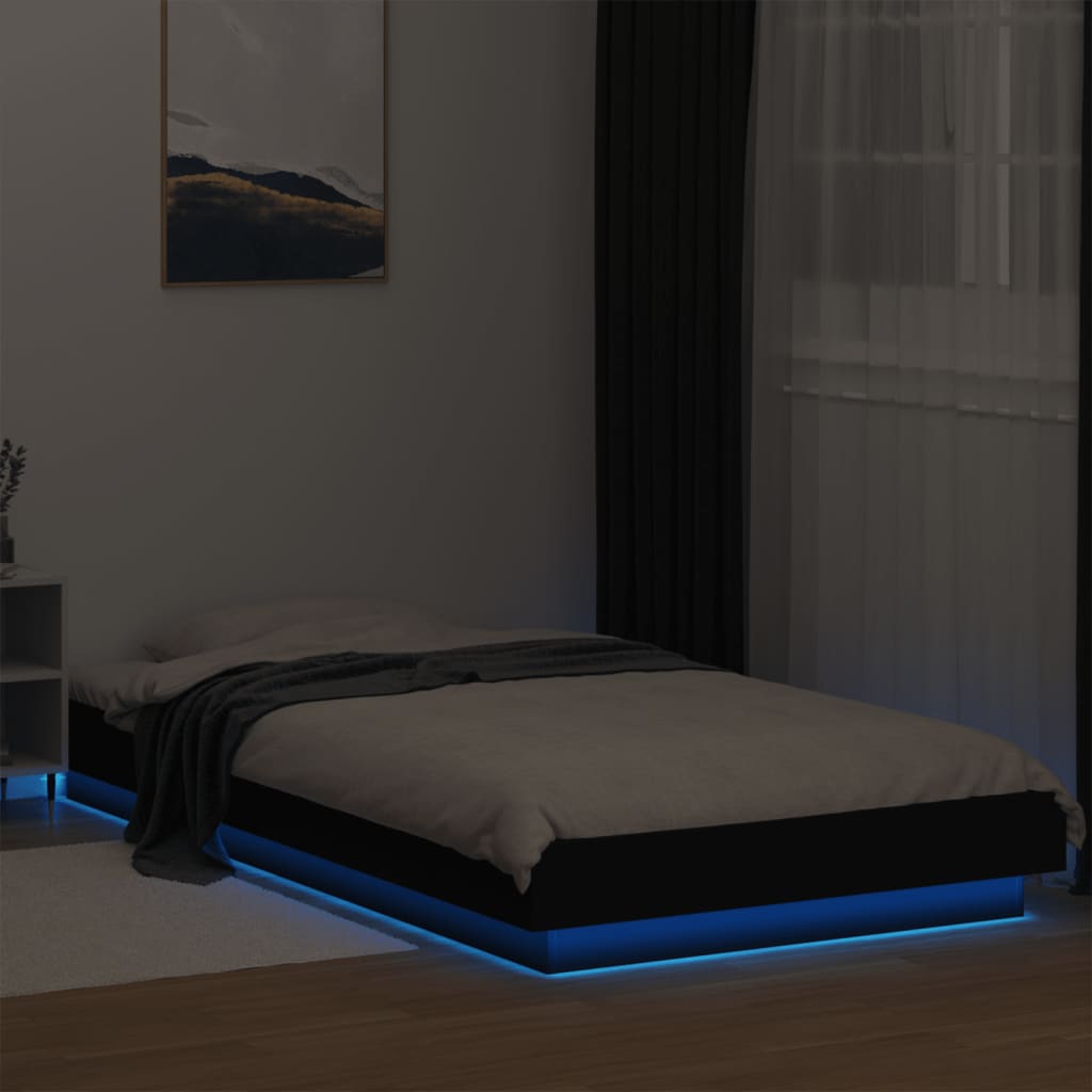 Modern Wooden Low Single Size 90cm Bed Frame Base With LED Lights Wood Beds