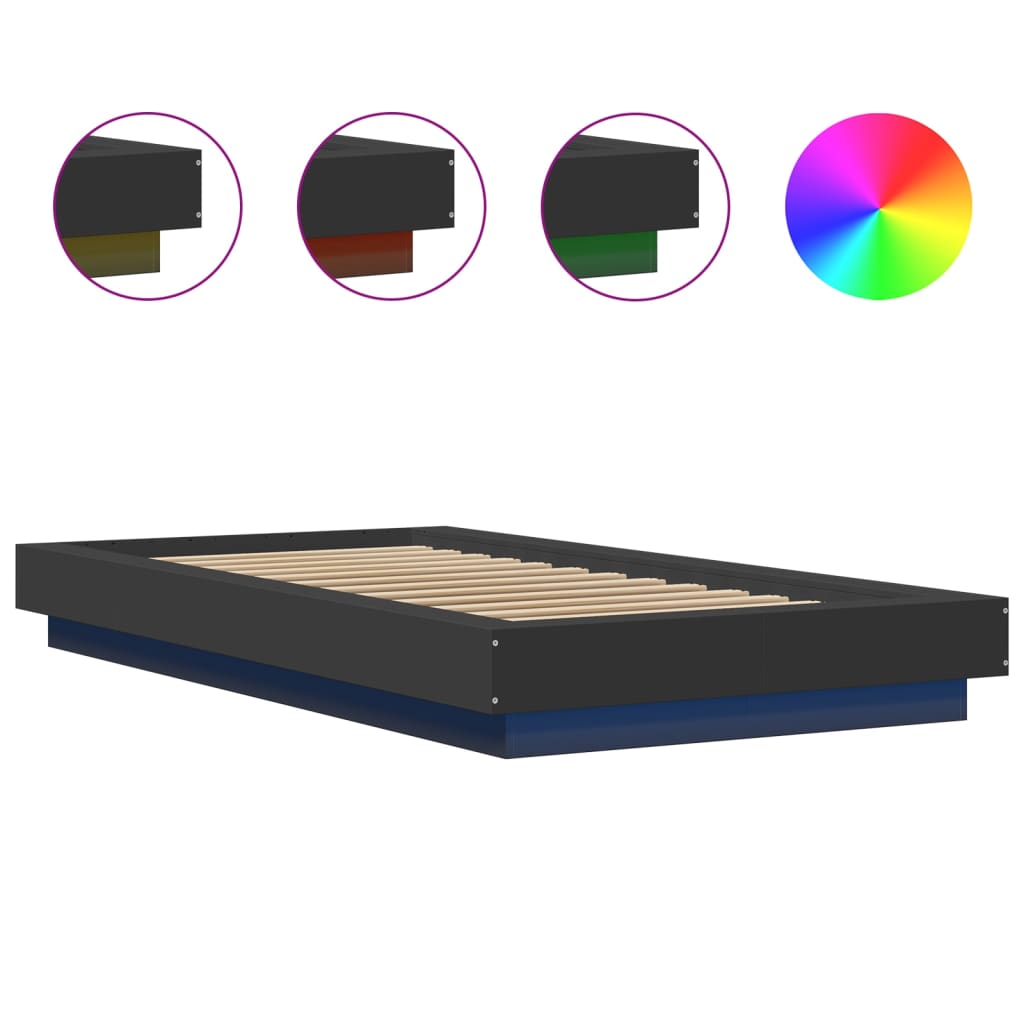Modern Wooden Low Single Size 90cm Bed Frame Base With LED Lights Wood Beds