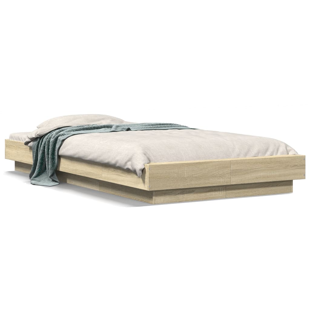 Modern Wooden Low Single Size 90cm Bed Frame Base With LED Lights Wood Beds