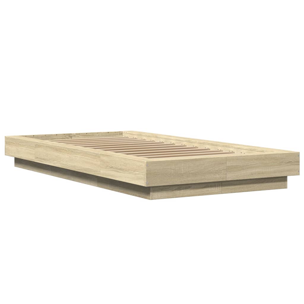 Modern Wooden Low Single Size 90cm Bed Frame Base With LED Lights Wood Beds
